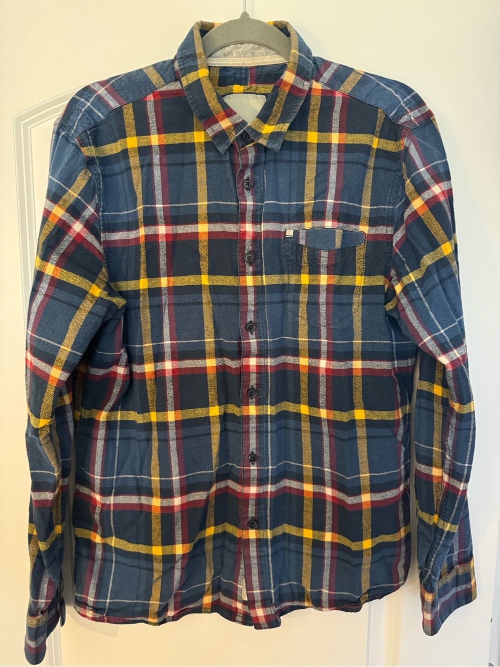 Bench Navy Plaid Button-Down Shirt with Yellow & Red Stripes